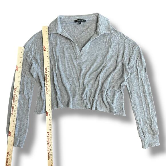 Y2K FORE Gray Ribbed Knit Collared Crop Top Preppy Minimal Streetwear Women’s M - Picture 4 of 8